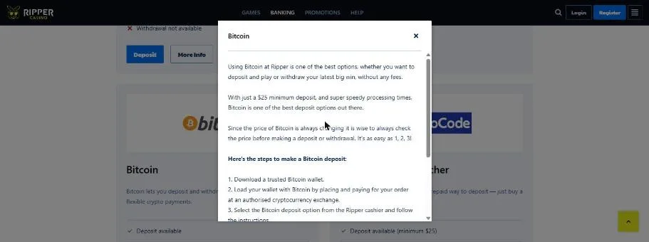 Bitcoin method details with minimums and processing time