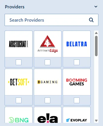 Providers filter in the Ripper lobby with studio logos