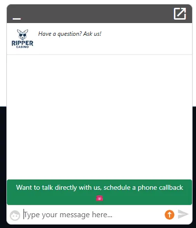 Ripper live chat window with the callback request button