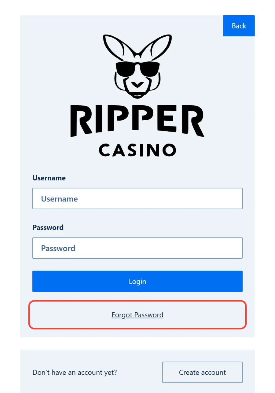Forgot Password link under the Ripper login button