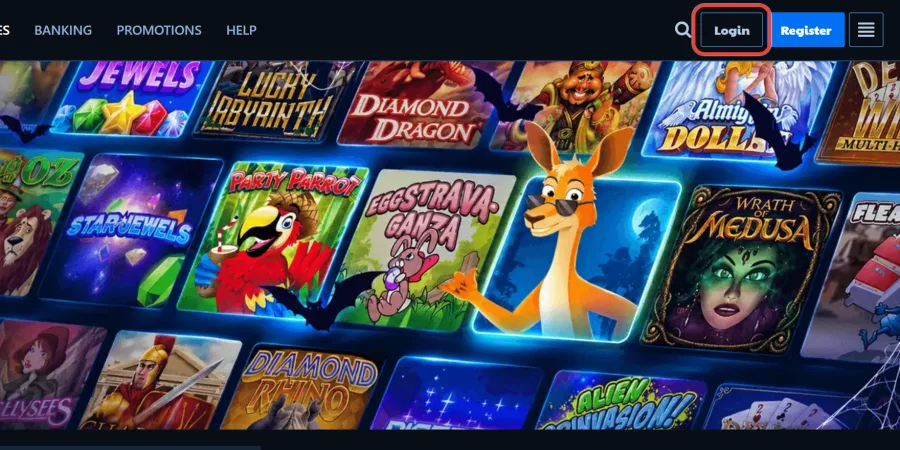 Login button in the top-right corner of the Ripper Casino site