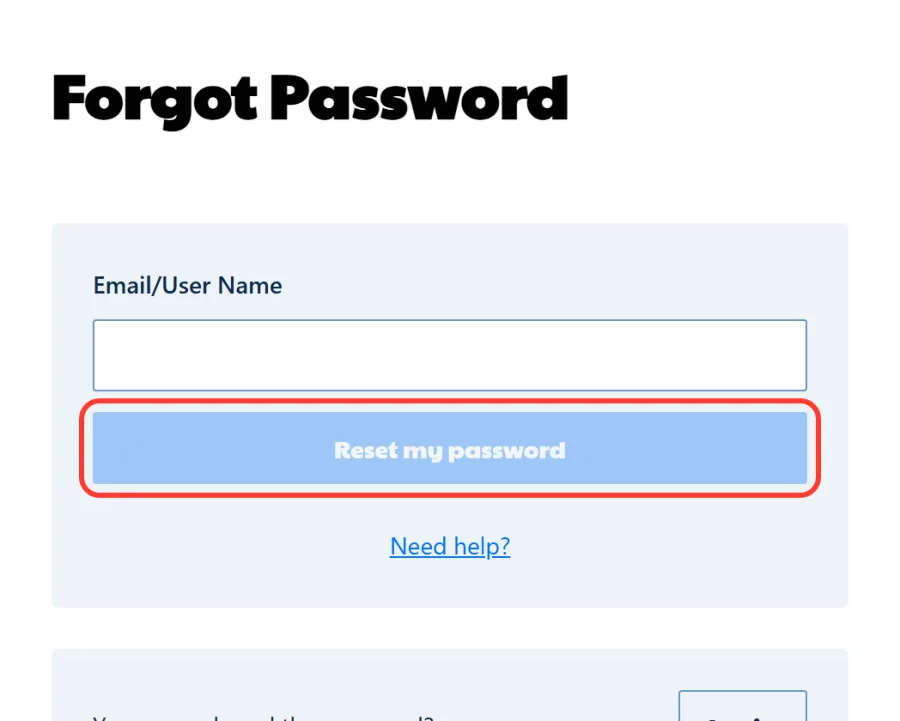 Reset my password button on the Ripper password recovery page