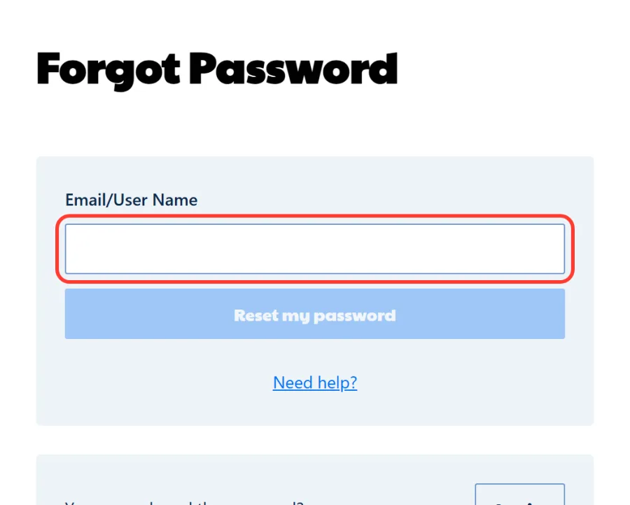 Email or user name field on the Ripper Forgot Password page