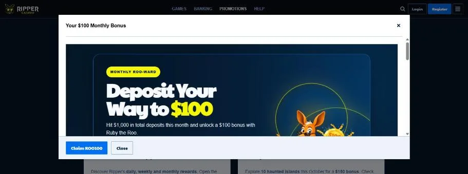Monthly Roo-ward card: deposit your way to A$100