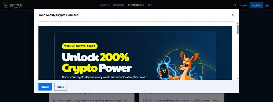 Weekly 200% crypto deposit bonus card